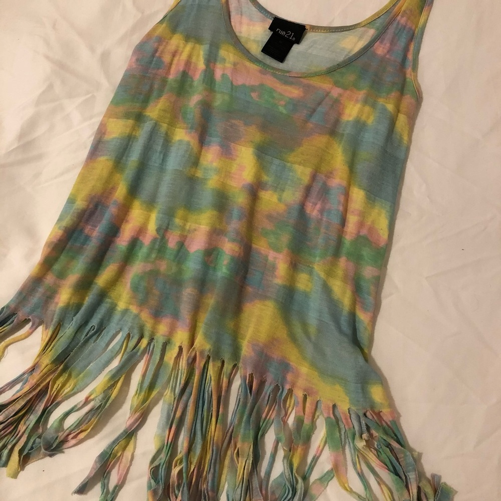 Pastel Tie Dye Fringe Tank Size M